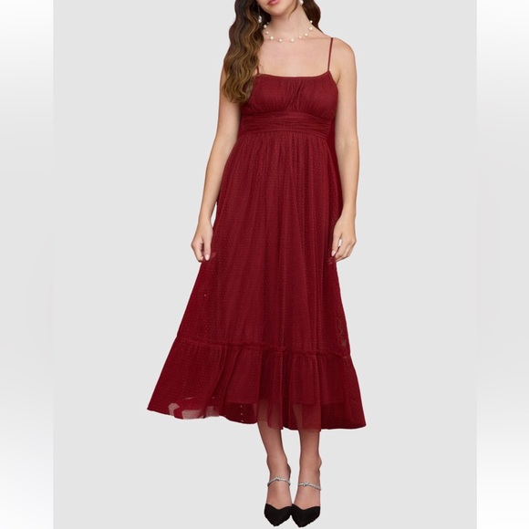 Blu Pepper Burgundy Empire Waist Mesh
Midi Dress NWT - Picture 3 of 4
